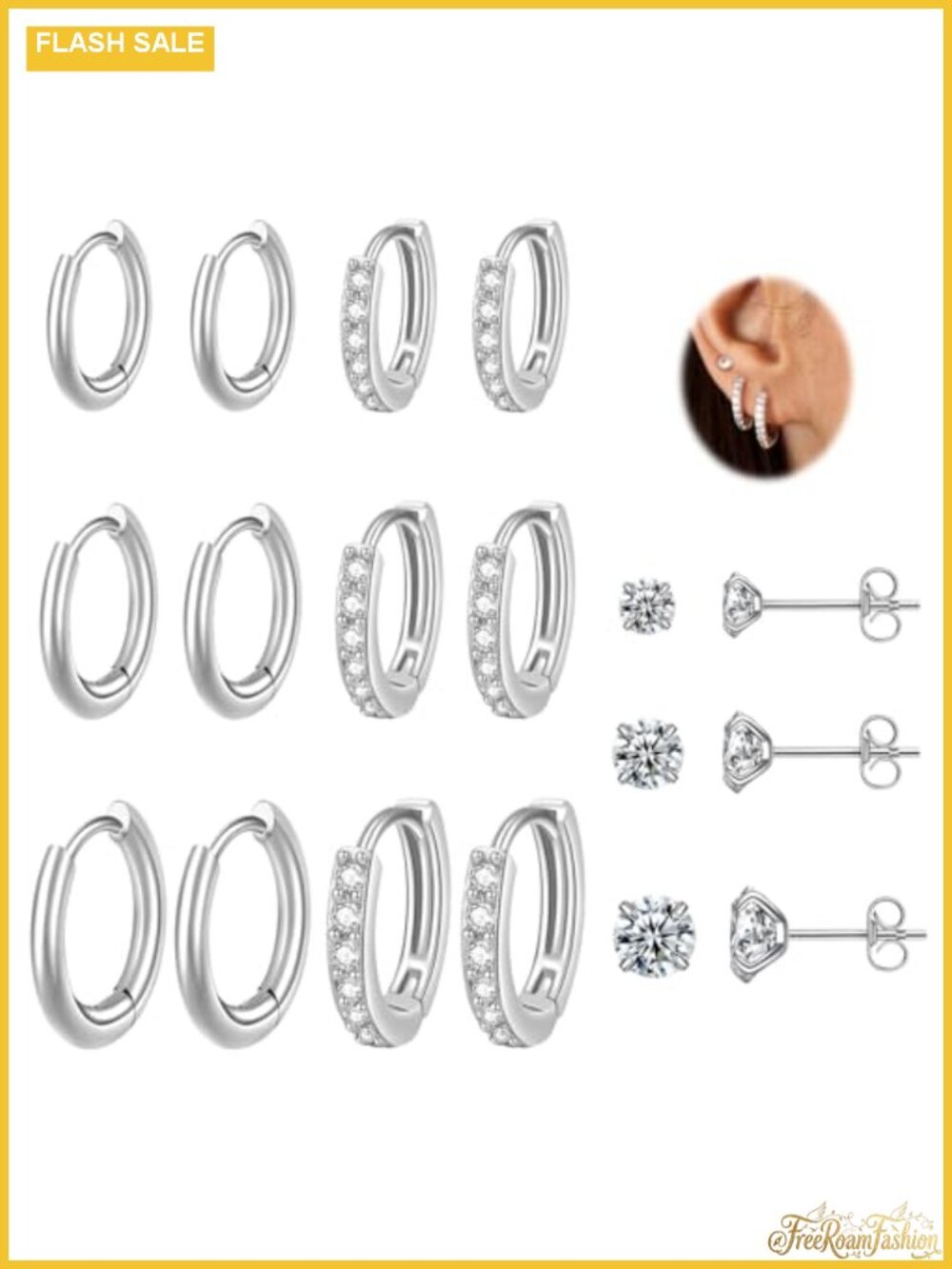 Surgical Steel CZ Huggie Hoop Earrings Set for Women